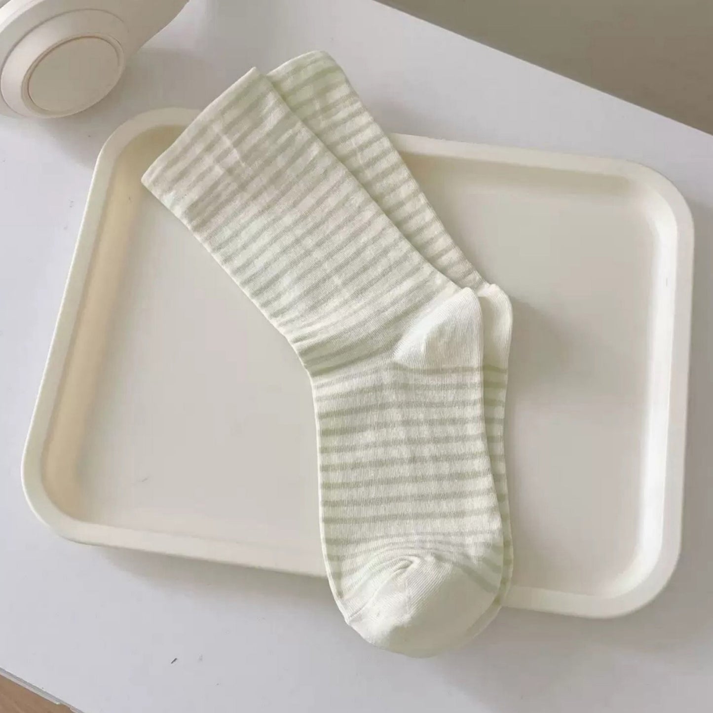 3-Pair Striped Crew Socks Set Lightweight Knit with Soft Stretch and Modern Minimalist Style