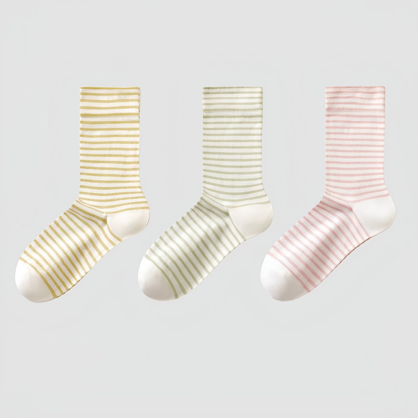 3-Pair Striped Crew Socks Set Lightweight Knit with Soft Stretch and Modern Minimalist Style