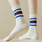 5-Pack Crew Socks Set with Ribbed Knit Texture and Classic Double Stripe Design