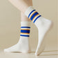 5-Pack Crew Socks Set with Ribbed Knit Texture and Classic Double Stripe Design