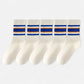 5-Pack Crew Socks Set with Ribbed Knit Texture and Classic Double Stripe Design