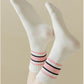 5-Pack Crew Socks Set with Ribbed Knit Texture and Classic Double Stripe Design