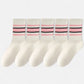 5-Pack Crew Socks Set with Ribbed Knit Texture and Classic Double Stripe Design