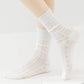 3-Pair Ribbed Crew Socks with Embroidered Bow Knit Texture in Neutral Shades for Everyday Wear
