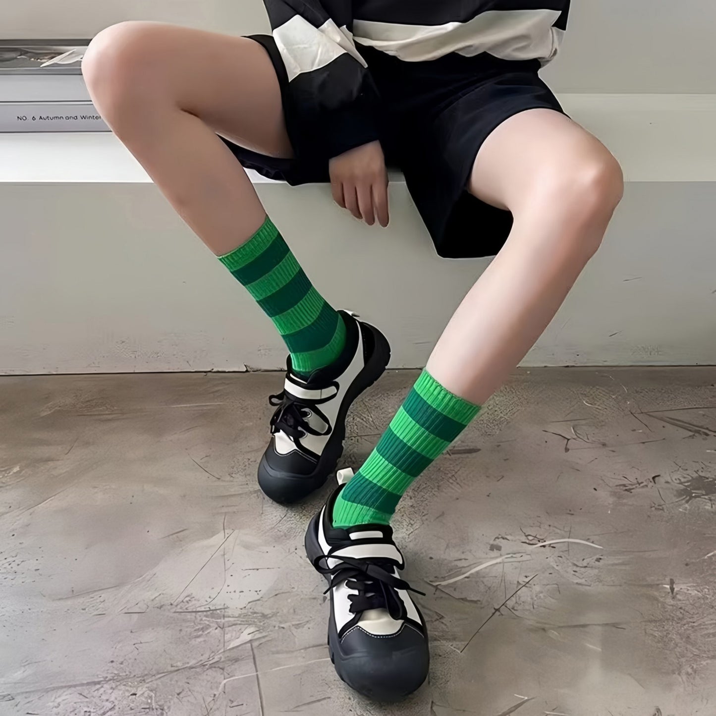 3-Pack Crew Socks with Wide Ribbed Knit and Bold Horizontal Stripe Pattern