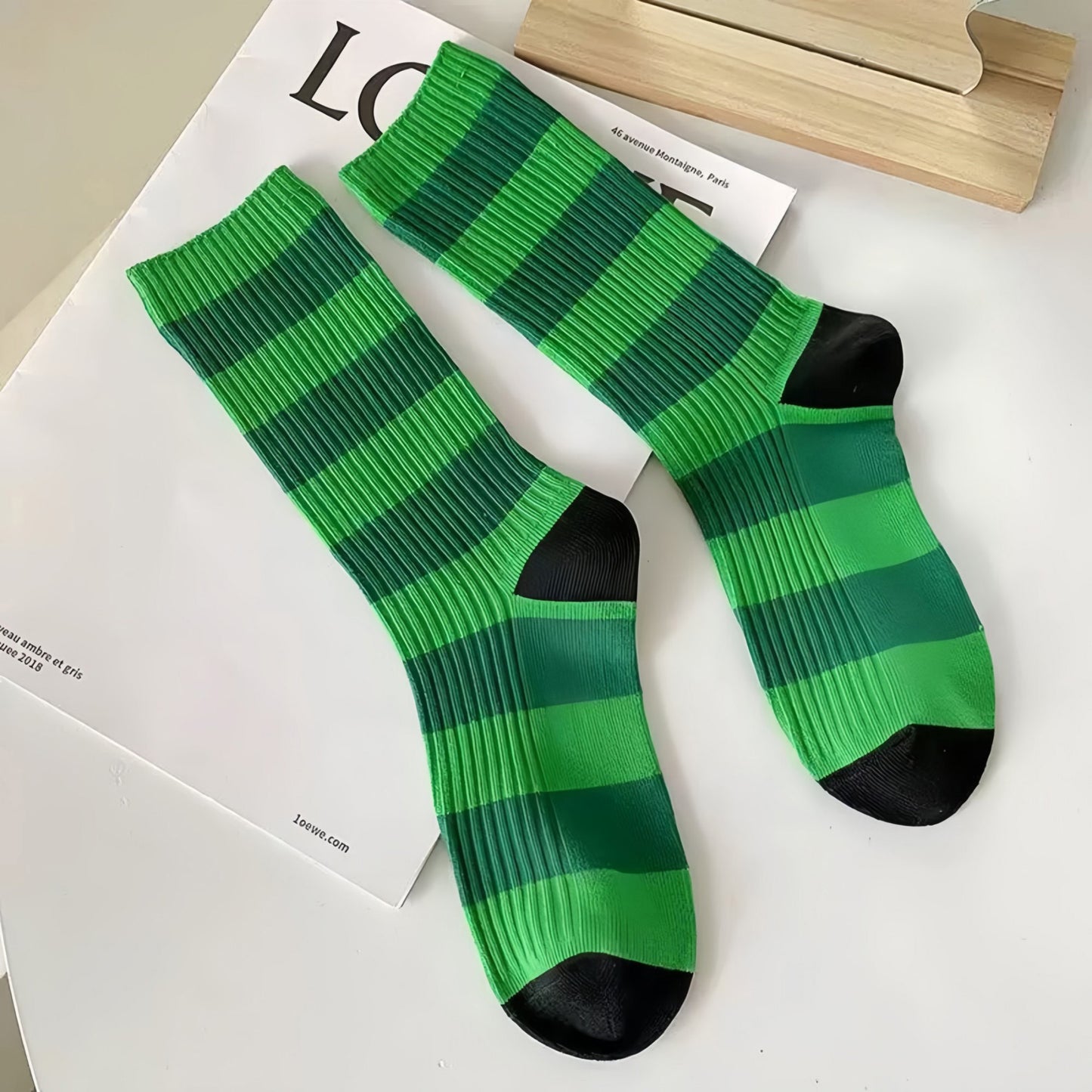 3-Pack Crew Socks with Wide Ribbed Knit and Bold Horizontal Stripe Pattern