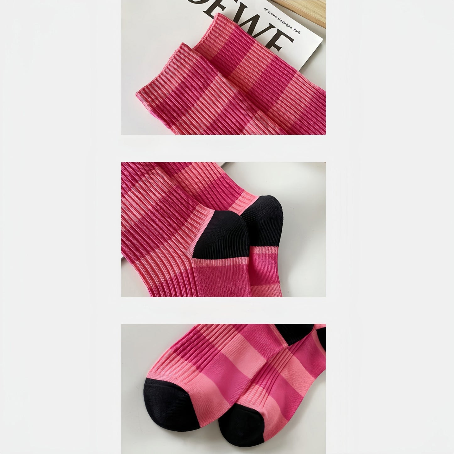 3-Pack Crew Socks with Wide Ribbed Knit and Bold Horizontal Stripe Pattern