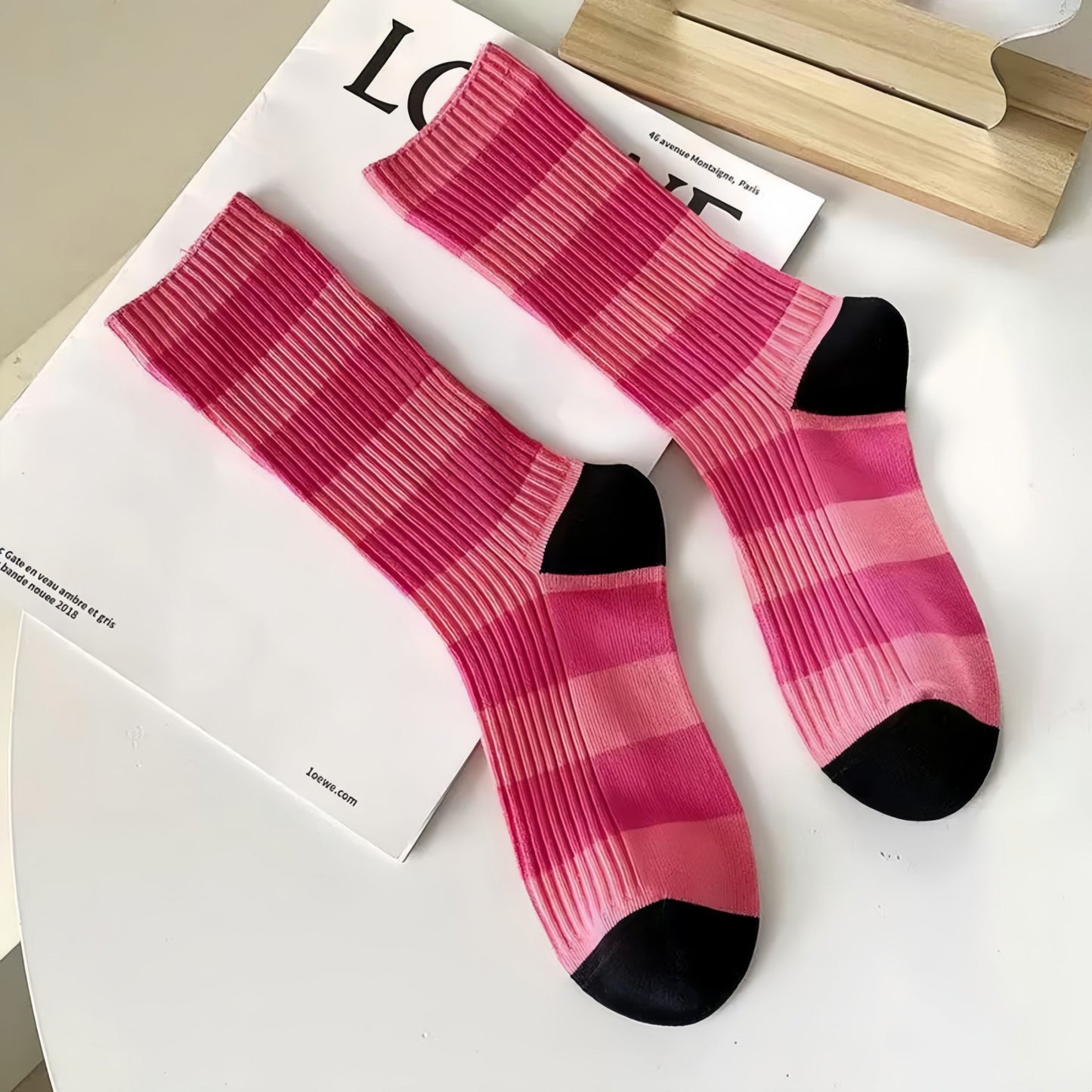 3-Pack Crew Socks with Wide Ribbed Knit and Bold Horizontal Stripe Pattern
