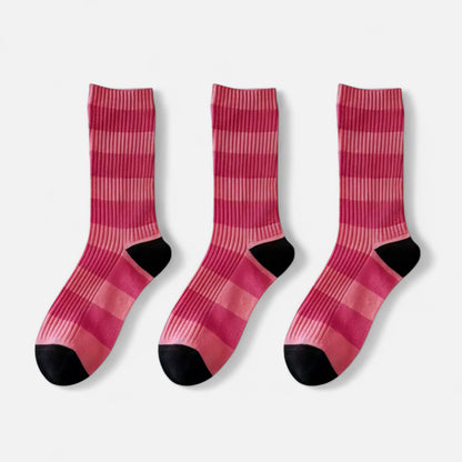 3-Pack Crew Socks with Wide Ribbed Knit and Bold Horizontal Stripe Pattern