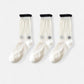 3-Pack Sheer Floral Embroidered Socks with Contrast Ruffle Cuff and Delicate Flower Accents
