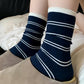 Minimalist Stripe Crew Socks 3-Pack Ribbed and Patterned Design in Neutral Tones