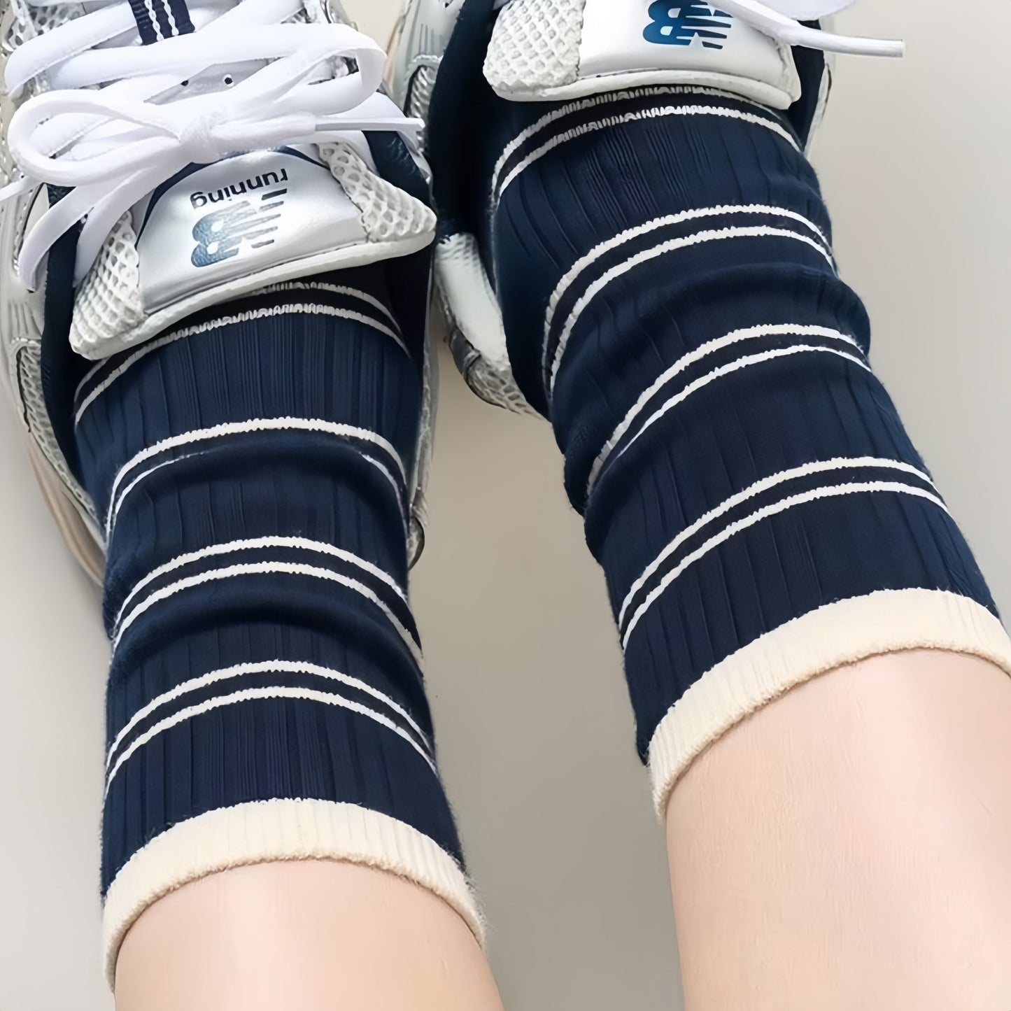 Minimalist Stripe Crew Socks 3-Pack Ribbed and Patterned Design in Neutral Tones