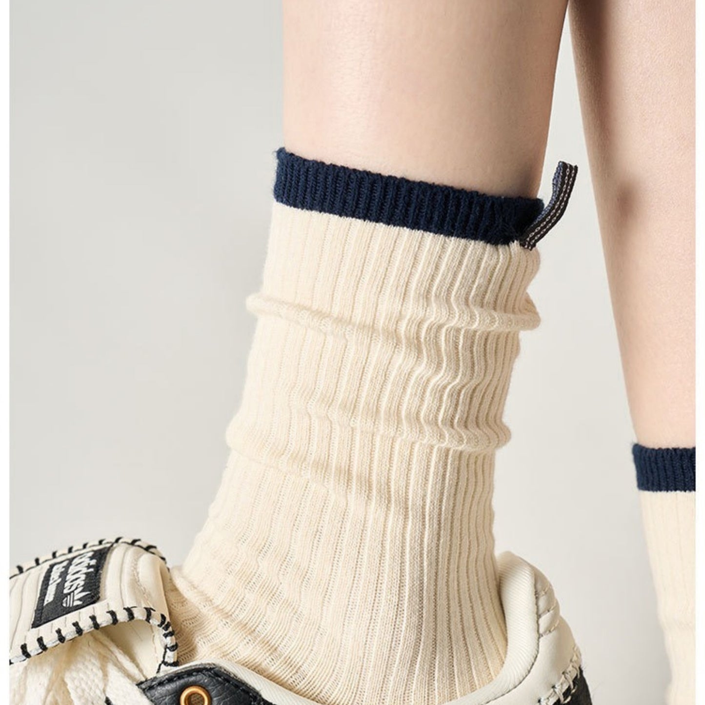 Minimalist Stripe Crew Socks 3-Pack Ribbed and Patterned Design in Neutral Tones