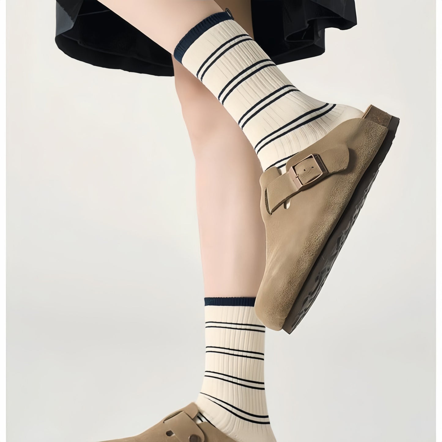 Minimalist Stripe Crew Socks 3-Pack Ribbed and Patterned Design in Neutral Tones