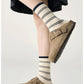 Minimalist Stripe Crew Socks 3-Pack Ribbed and Patterned Design in Neutral Tones