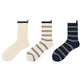 Minimalist Stripe Crew Socks 3-Pack Ribbed and Patterned Design in Neutral Tones
