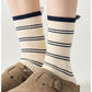Minimalist Stripe Crew Socks 3-Pack Ribbed and Patterned Design in Neutral Tones