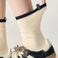 Minimalist Stripe Crew Socks 3-Pack Ribbed and Patterned Design in Neutral Tones