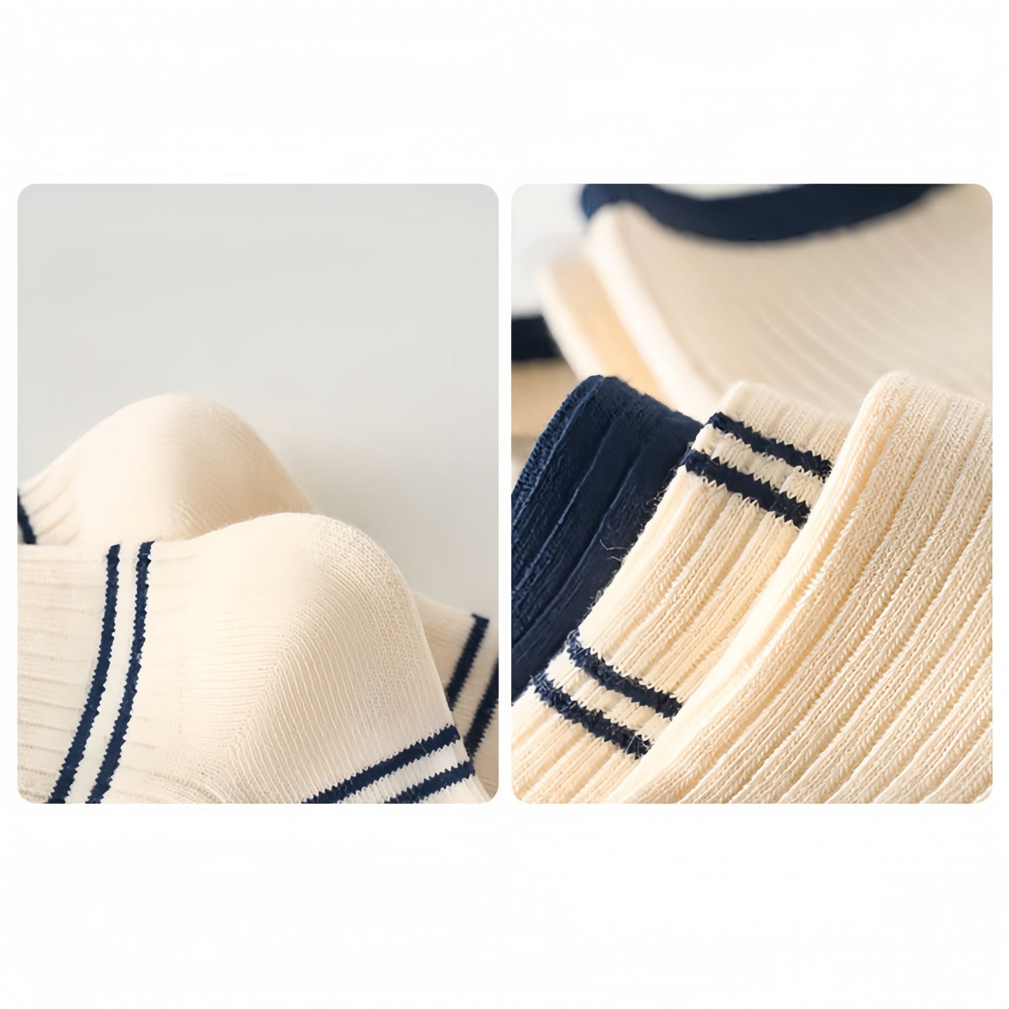 Minimalist Stripe Crew Socks 3-Pack Ribbed and Patterned Design in Neutral Tones