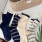 Minimalist Stripe Crew Socks 3-Pack Ribbed and Patterned Design in Neutral Tones