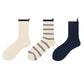 Minimalist Stripe Crew Socks 3-Pack Ribbed and Patterned Design in Neutral Tones