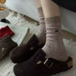 3-Pack Ribbed Crew Socks with Subtle Flecked Texture and Mini Embroidered Bow Accent