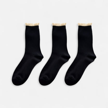 3-Pack Ribbed Crew Socks with Soft Plush Trim and Comfortable Stretch Knit Design