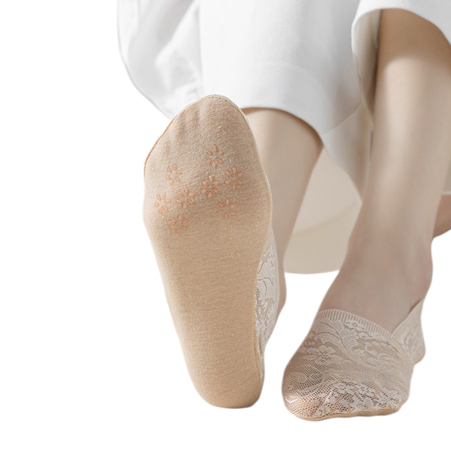 3-Pack Women's Lace Mesh No Show Socks with Silicone Non-Slip Sole