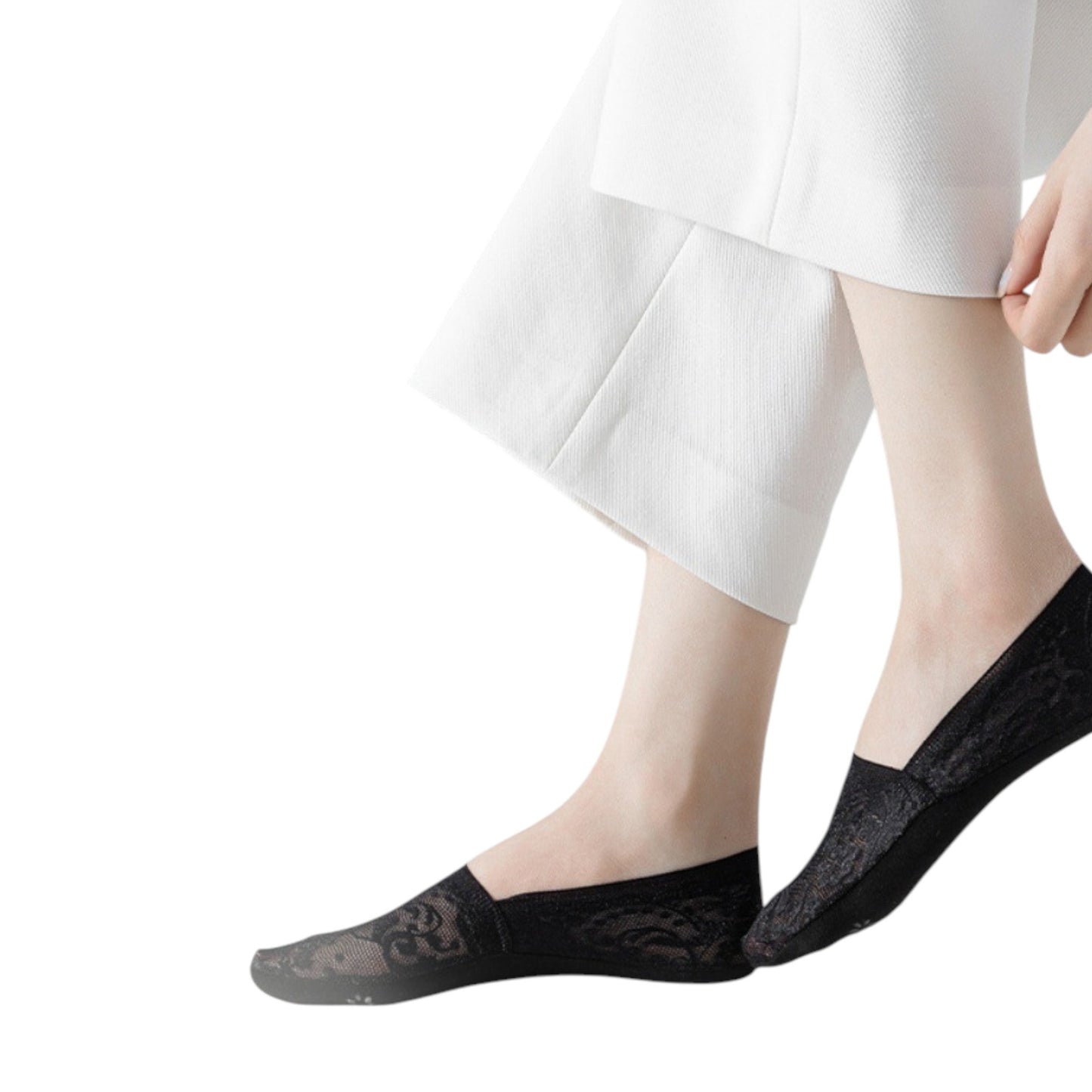 3-Pack Women's Lace Mesh No Show Socks with Silicone Non-Slip Sole