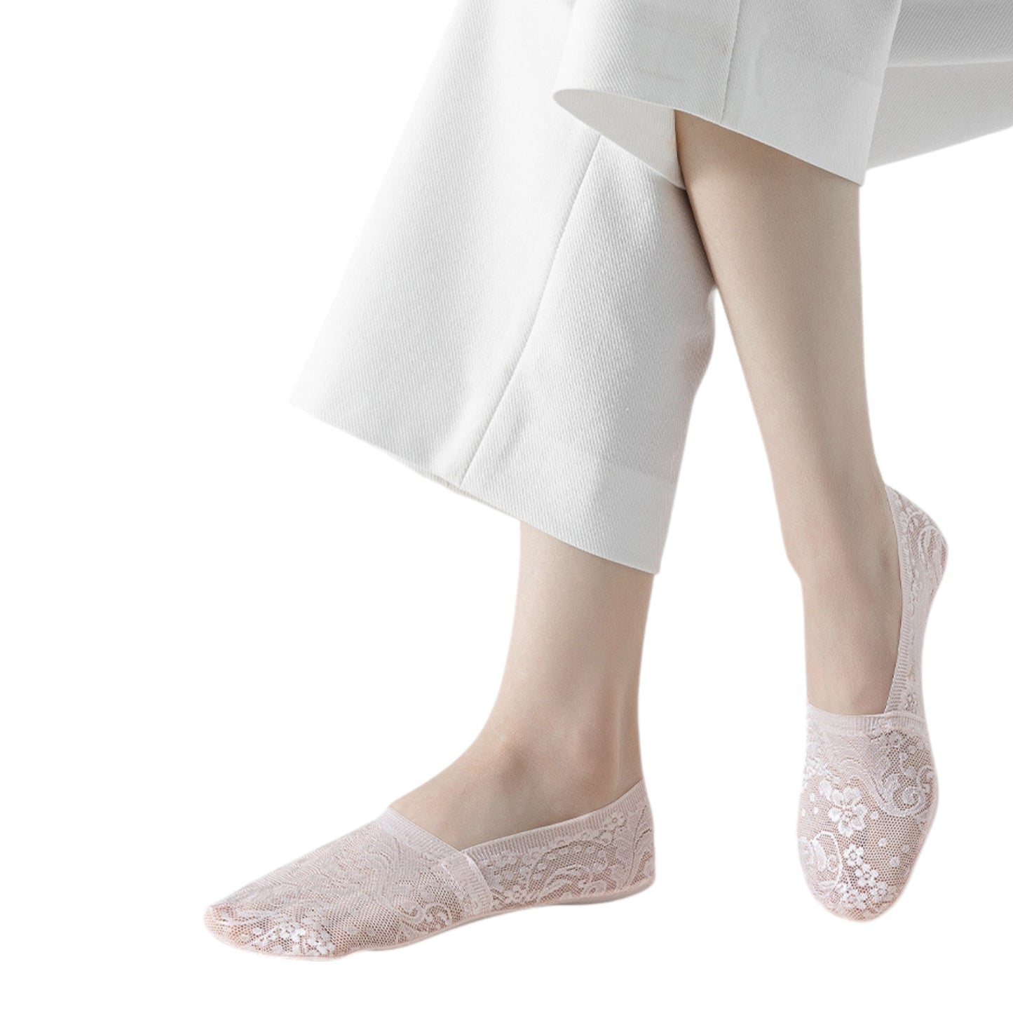 3-Pack Women's Lace Mesh No Show Socks with Silicone Non-Slip Sole