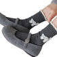 3-Pack Women's Cotton Crew Socks with Embroidered Cat and Lace Trim Cuff