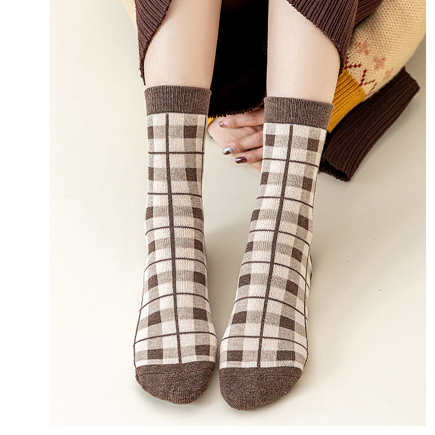 4 Pairs Knit Socks with Floral and Plaid Patterns Soft Warm Fabric and Ribbed Comfort Cuffs