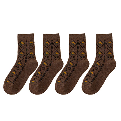 4 Pairs Knit Socks with Floral and Plaid Patterns Soft Warm Fabric and Ribbed Comfort Cuffs