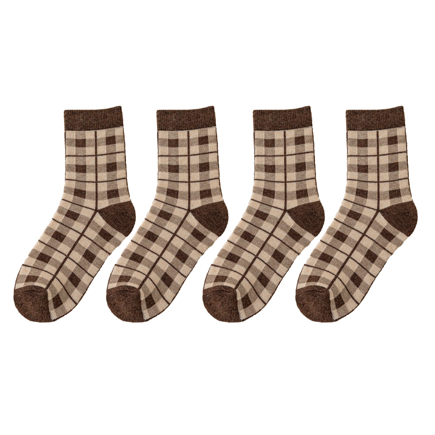 4 Pairs Knit Socks with Floral and Plaid Patterns Soft Warm Fabric and Ribbed Comfort Cuffs
