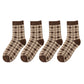 4 Pairs Knit Socks with Floral and Plaid Patterns Soft Warm Fabric and Ribbed Comfort Cuffs