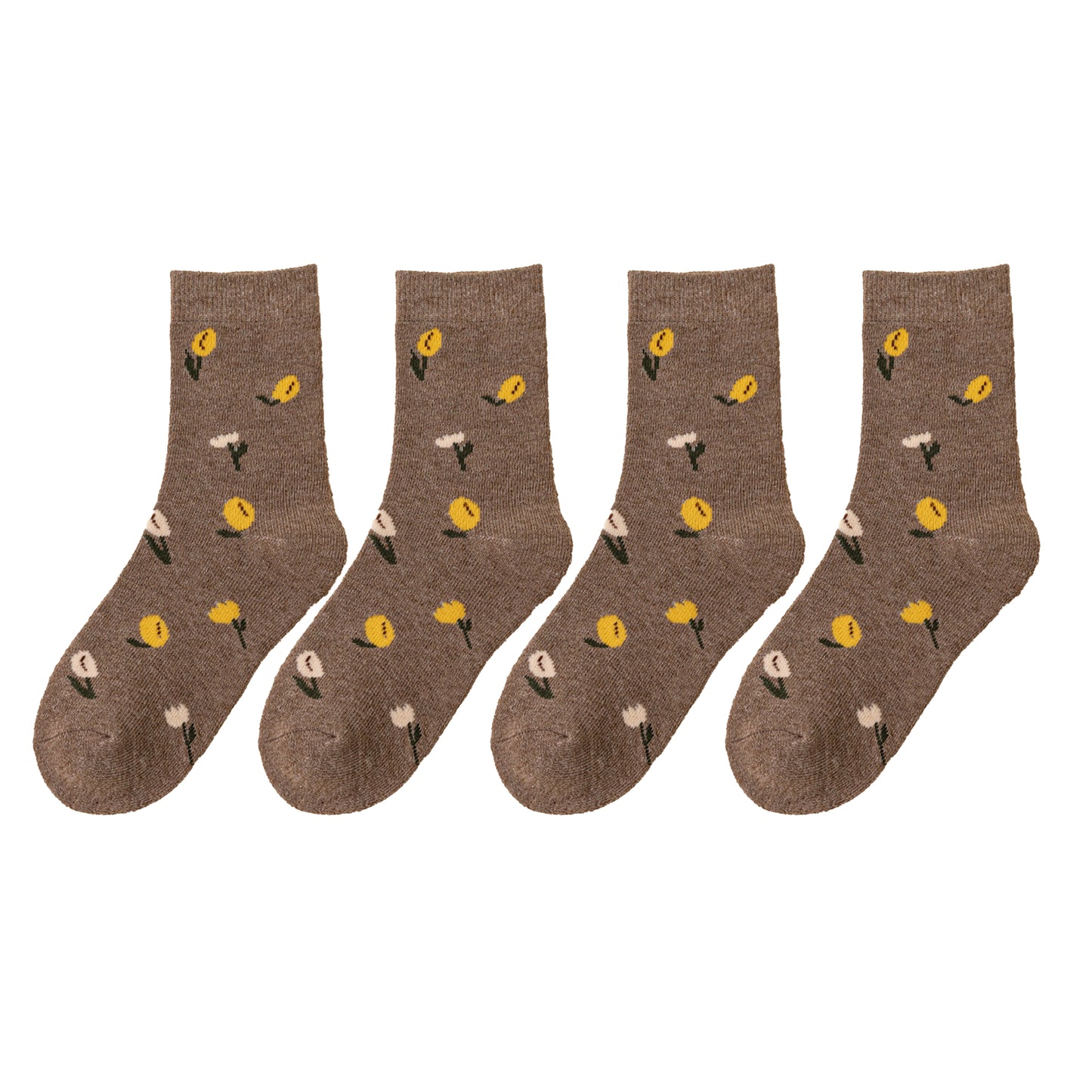 4 Pairs Knit Socks with Floral and Plaid Patterns Soft Warm Fabric and Ribbed Comfort Cuffs