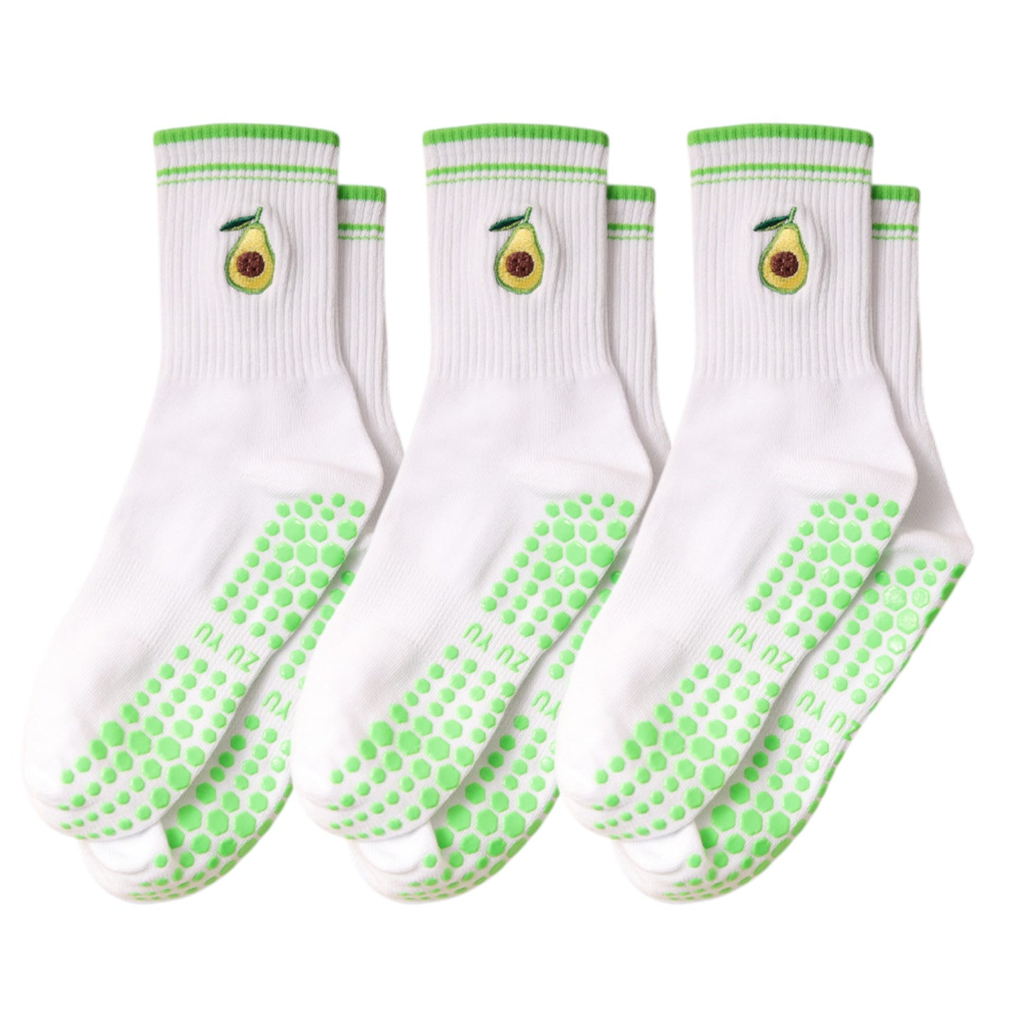 3-Pack Cotton Crew Socks with Non-Slip Grip and Embroidered Fruit and Animal Designs