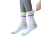3-Pack Women's Cotton Crew Socks with Color Block Toes Striped Cuffs and Non-Slip Grip Soles