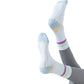 3-Pack Women's Cotton Crew Socks with Color Block Toes Striped Cuffs and Non-Slip Grip Soles