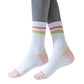 3-Pack Women's Cotton Crew Socks with Color Block Toes Striped Cuffs and Non-Slip Grip Soles