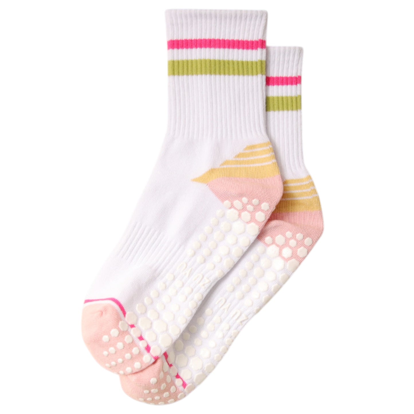 3-Pack Women's Cotton Crew Socks with Color Block Toes Striped Cuffs and Non-Slip Grip Soles