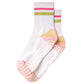 3-Pack Women's Cotton Crew Socks with Color Block Toes Striped Cuffs and Non-Slip Grip Soles