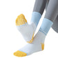 3-Pack Women's Cotton Crew Socks with Color Block Toes Striped Cuffs and Non-Slip Grip Soles