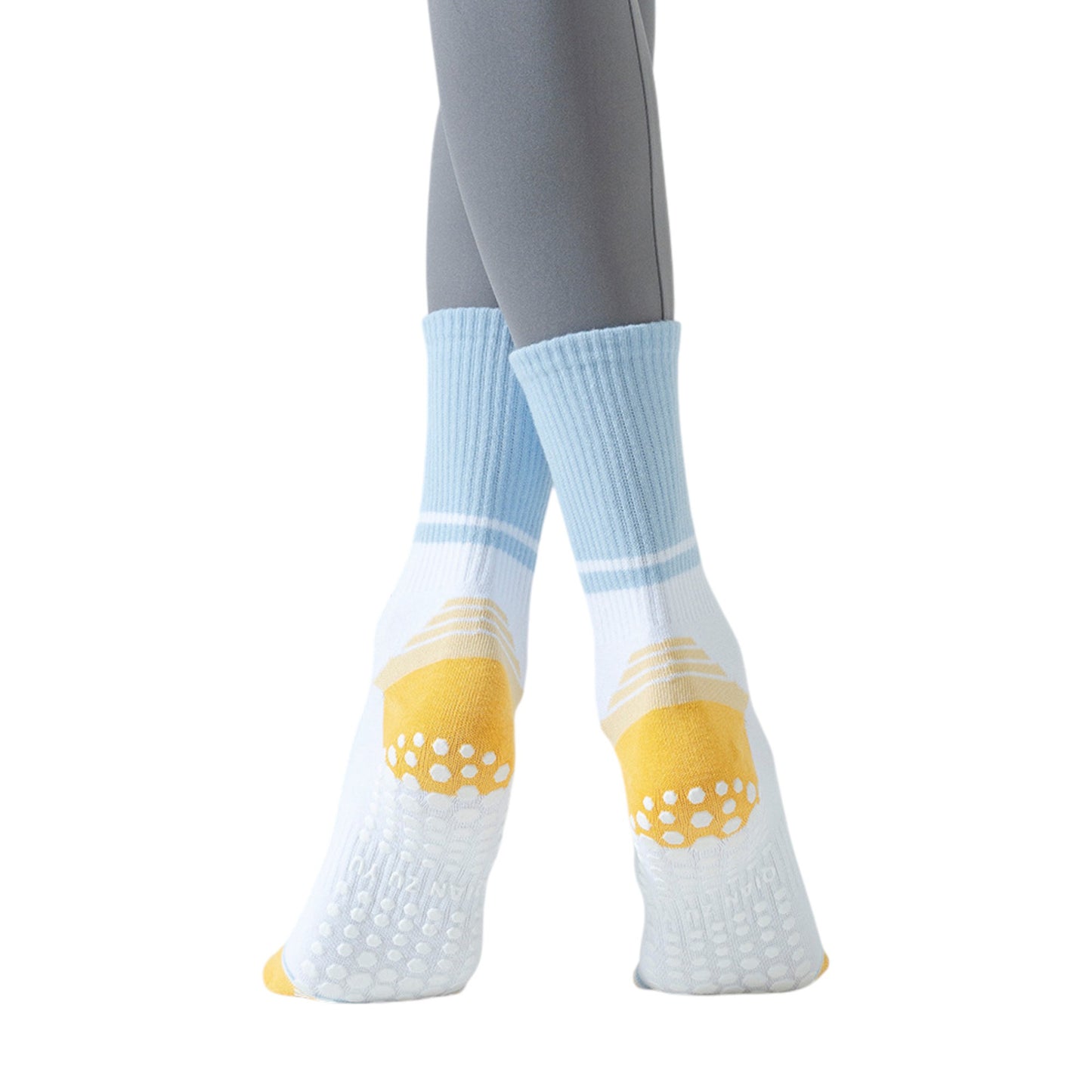 3-Pack Women's Cotton Crew Socks with Color Block Toes Striped Cuffs and Non-Slip Grip Soles