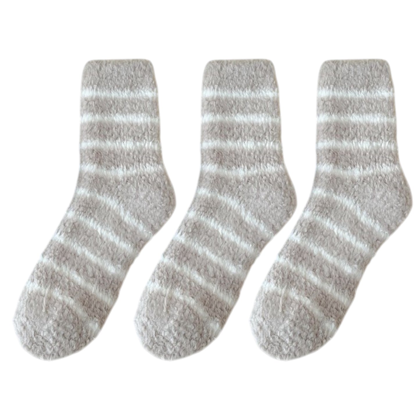 3 Pairs Plush Crew Socks with Cozy Striped Design