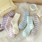 3 Pairs Plush Crew Socks with Cozy Striped Design
