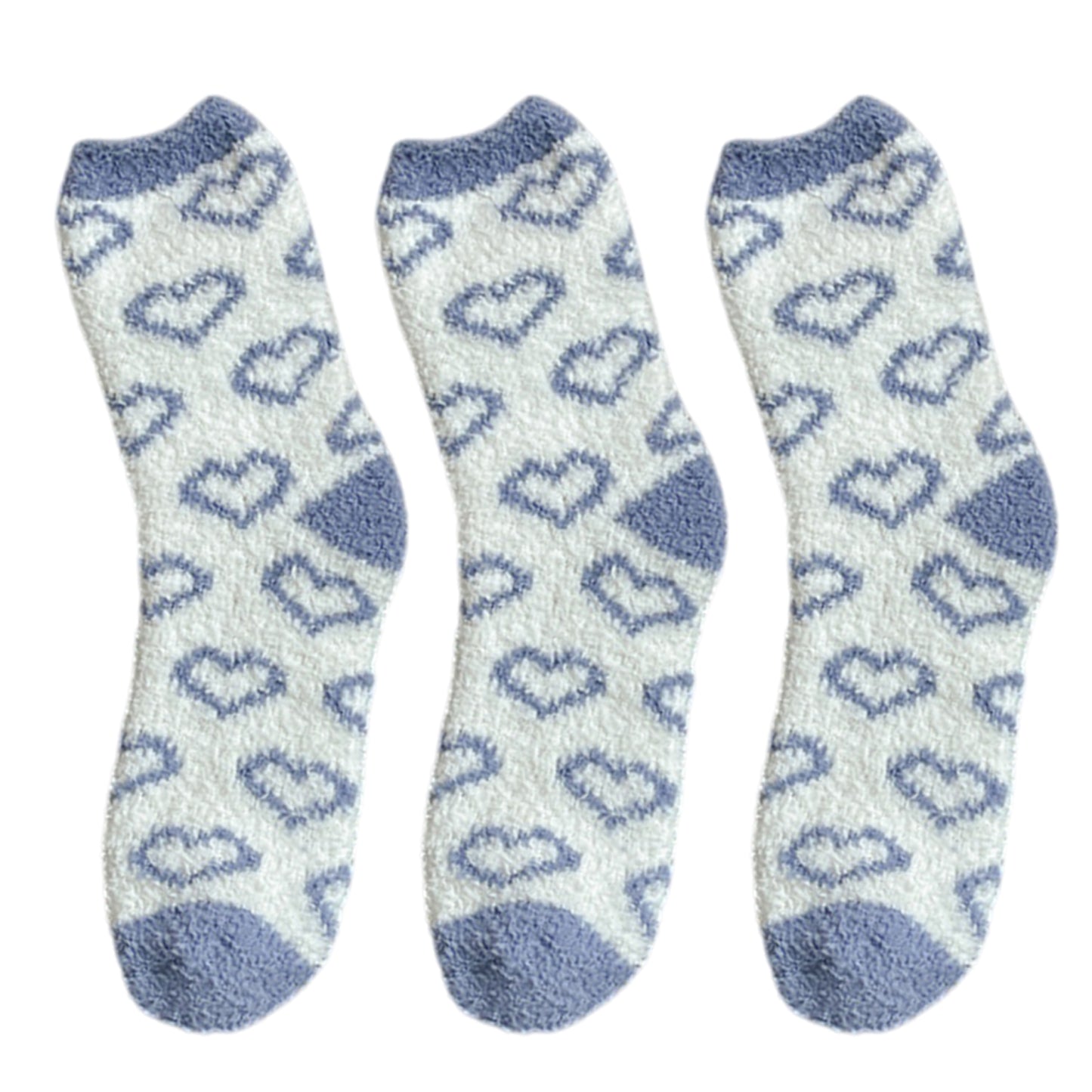 3 Pairs Cozy Fluffy Crew Socks with Heart Pattern Design for Women