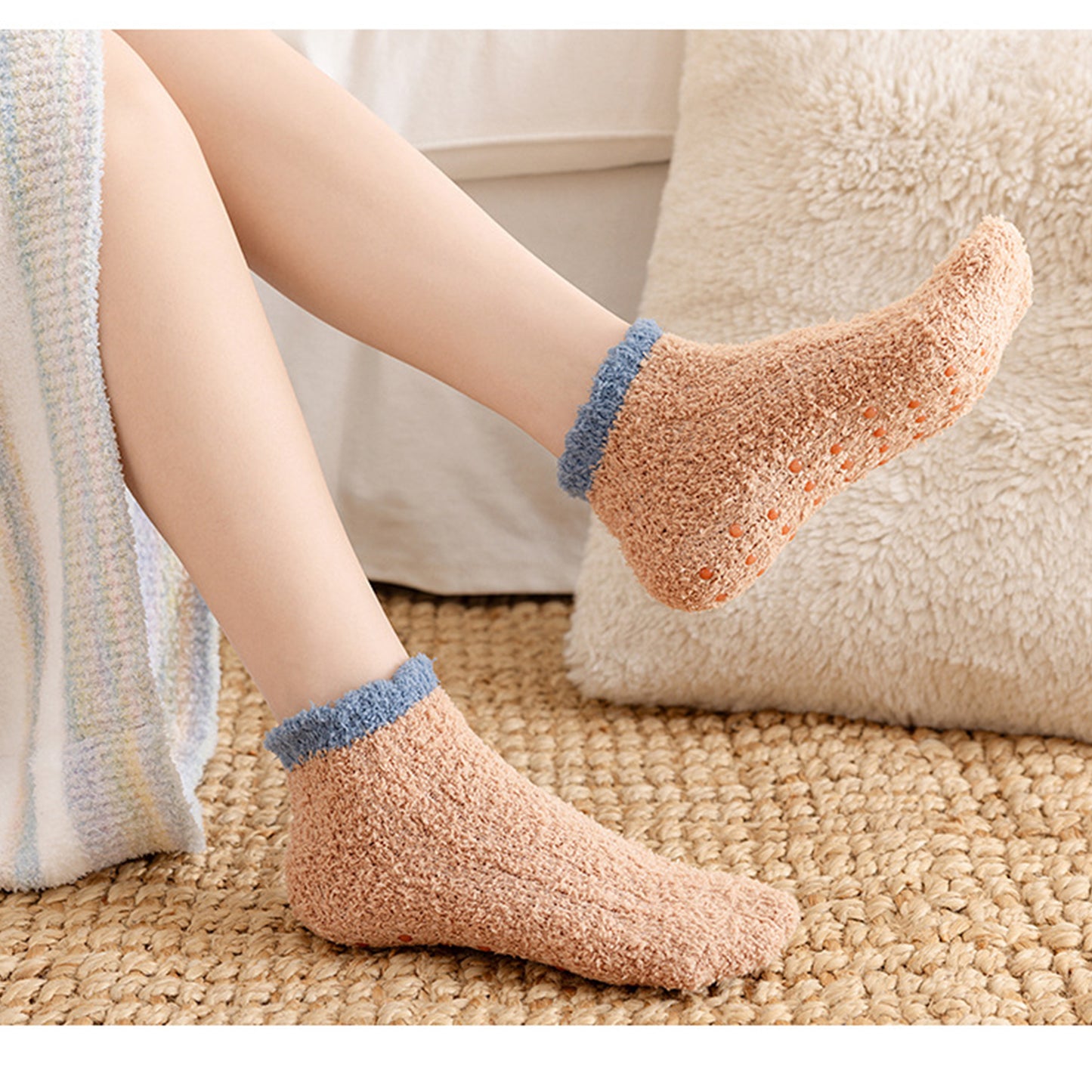 3 Pairs Plush Anti-Slip Fuzzy Ankle Socks with Soft Cuff Trim