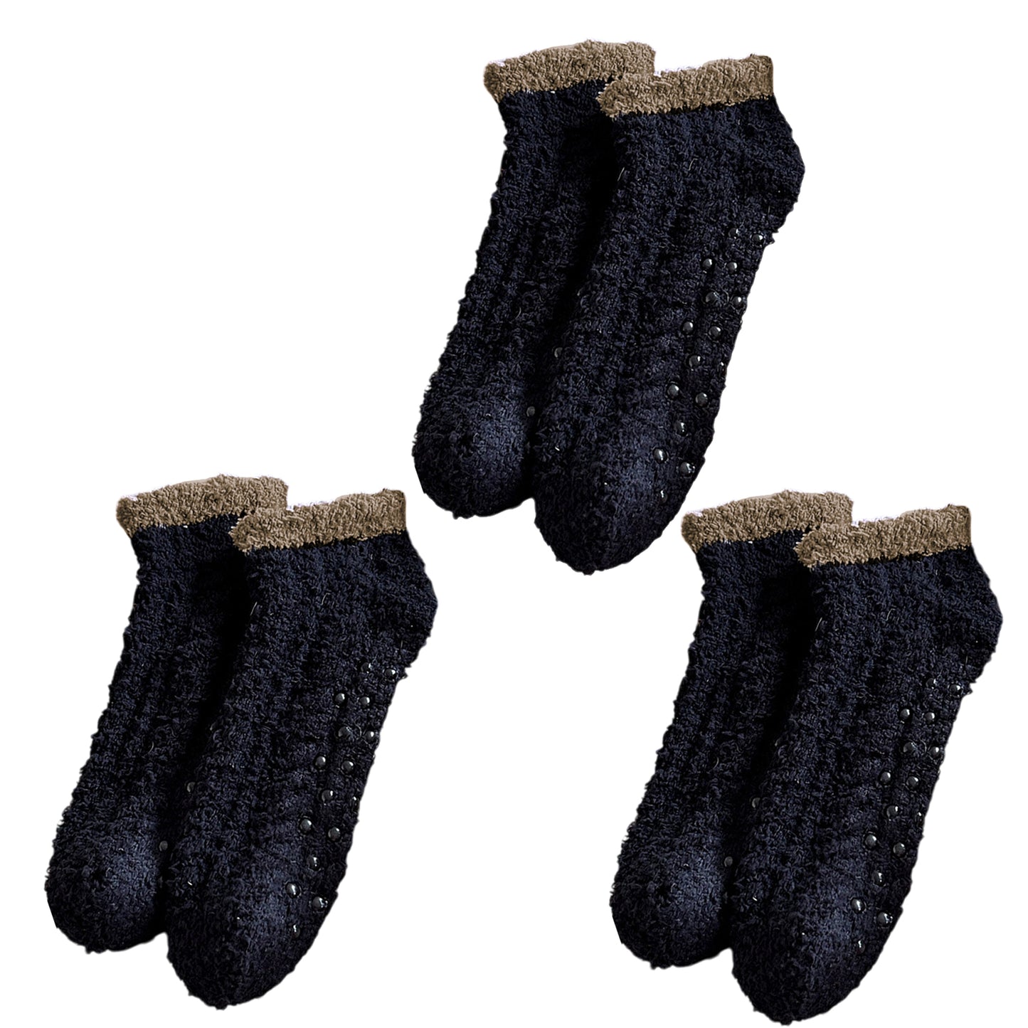 3 Pairs Plush Anti-Slip Fuzzy Ankle Socks with Soft Cuff Trim