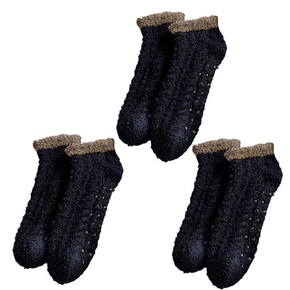 3 Pairs Plush Anti-Slip Fuzzy Ankle Socks with Soft Cuff Trim